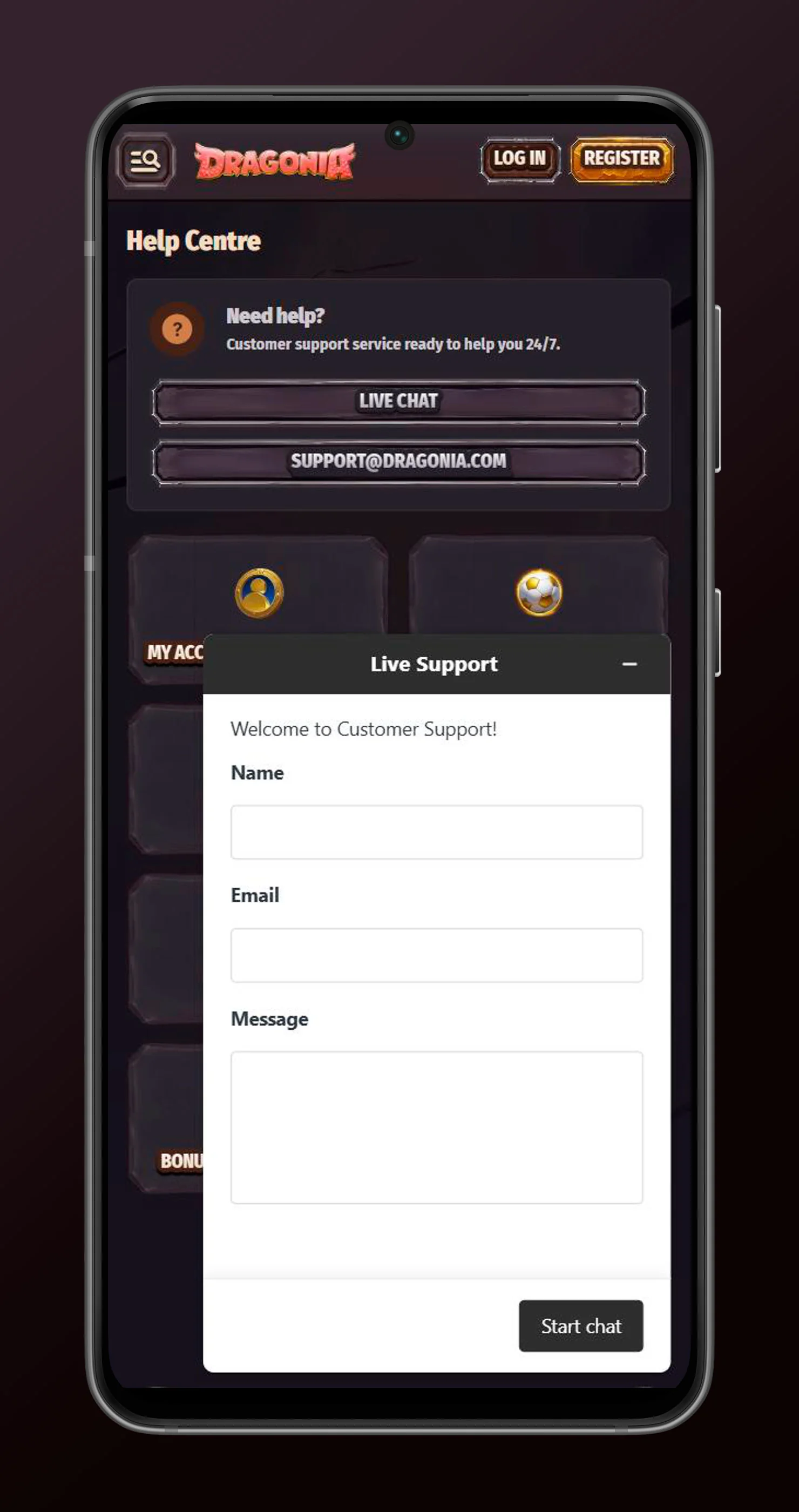 centro de ajuda chat ao vivo dragonia casino